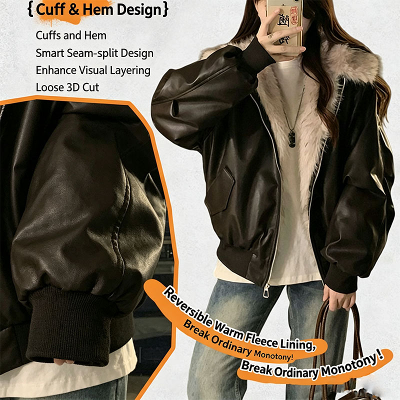 Women'S Fashion Bomber Jacket - Kışlık Kalın Sıcak Polar Kapüşonlu Ceket