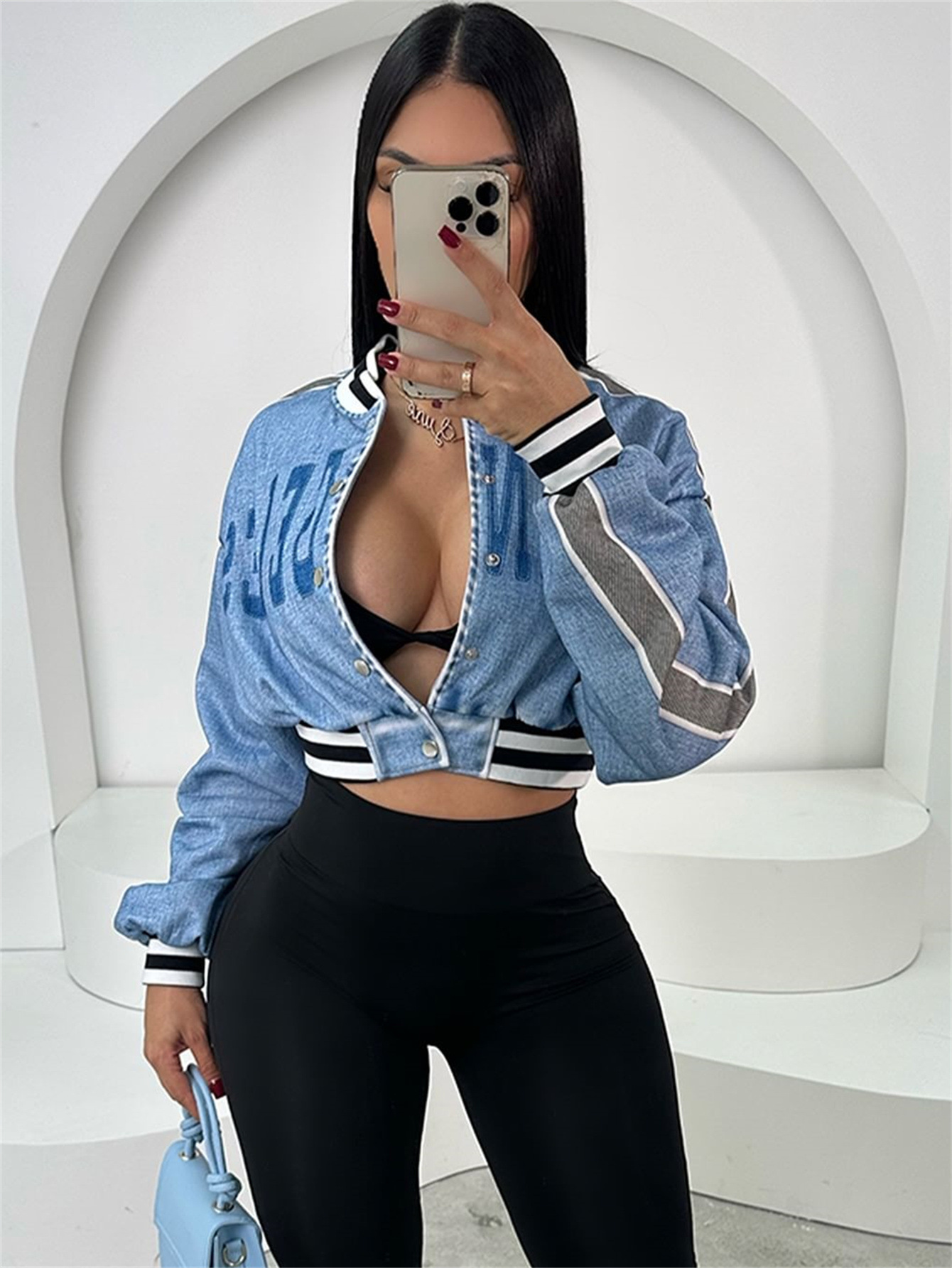 Women'S Fashion Bomber Jacket - Avrupa-Amerikan Sokak Stili Denim Bomber Ceket
