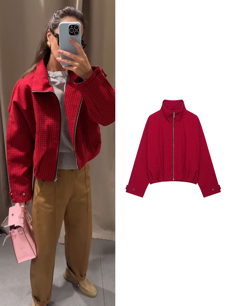 Women'S Fashion Bomber Jacket - Sonbahar Kadın Ekose Bomber Ceket Yeni