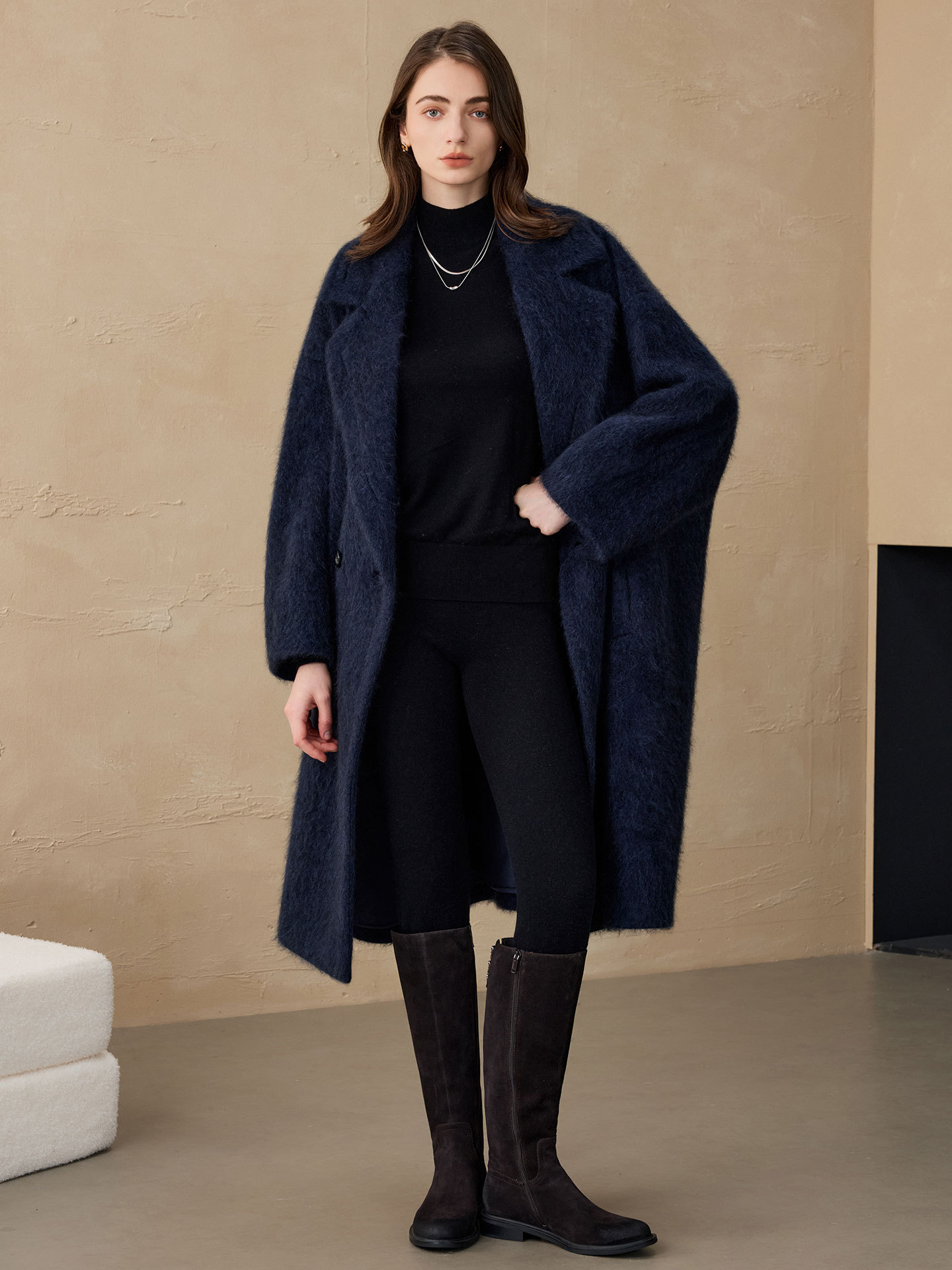 Women'S Fashion Long Coat - Allingentle Kadın Blazer Yünlü Moda Uzun