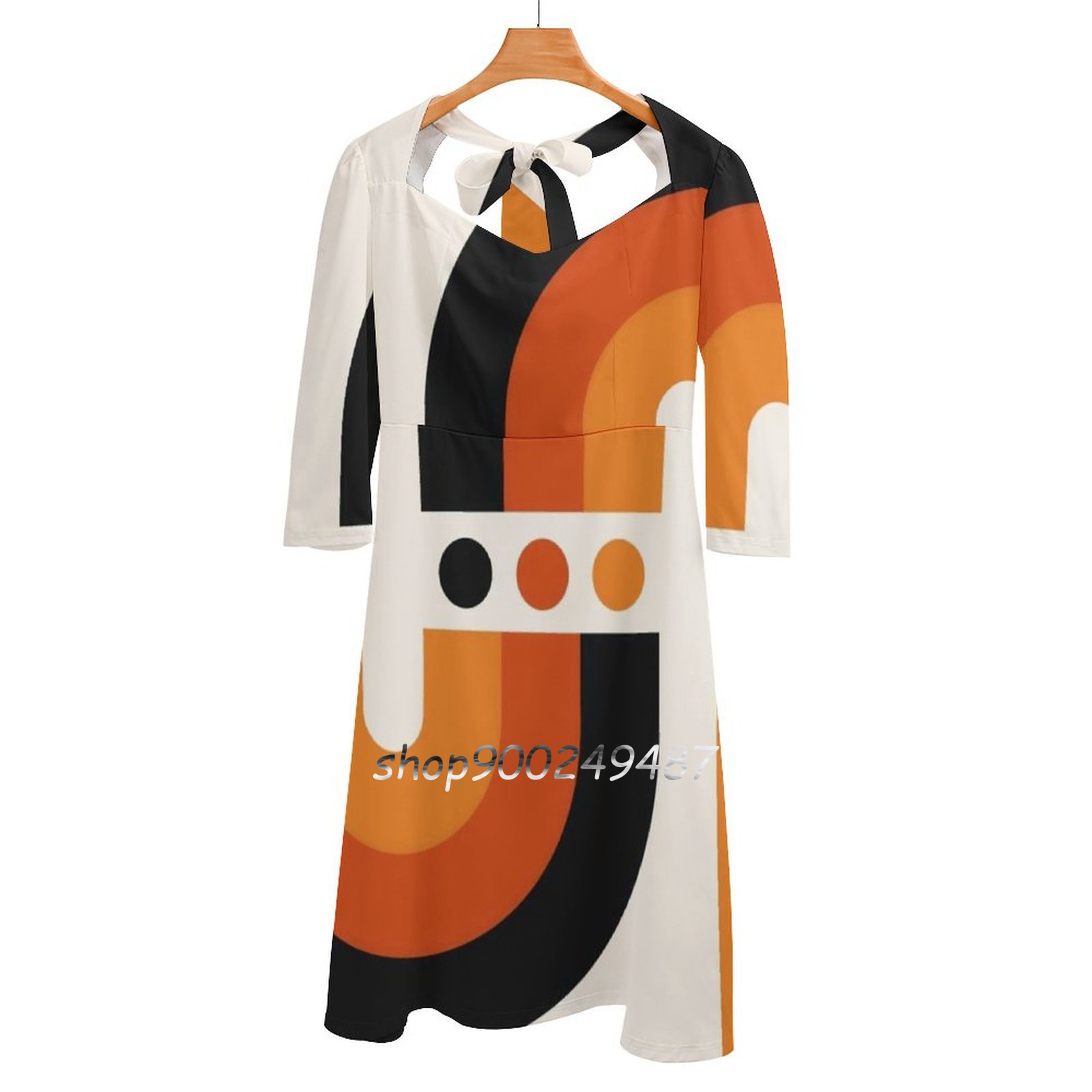 Women'S Fashion Of The 60S - Sunset gökkuşağı Flare elbise kare boyun
