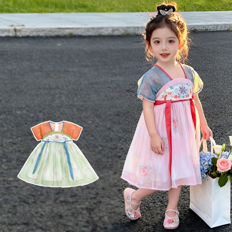 Floral Summer Dress - Yürümeye başlayan kız yeni çin tarzı
