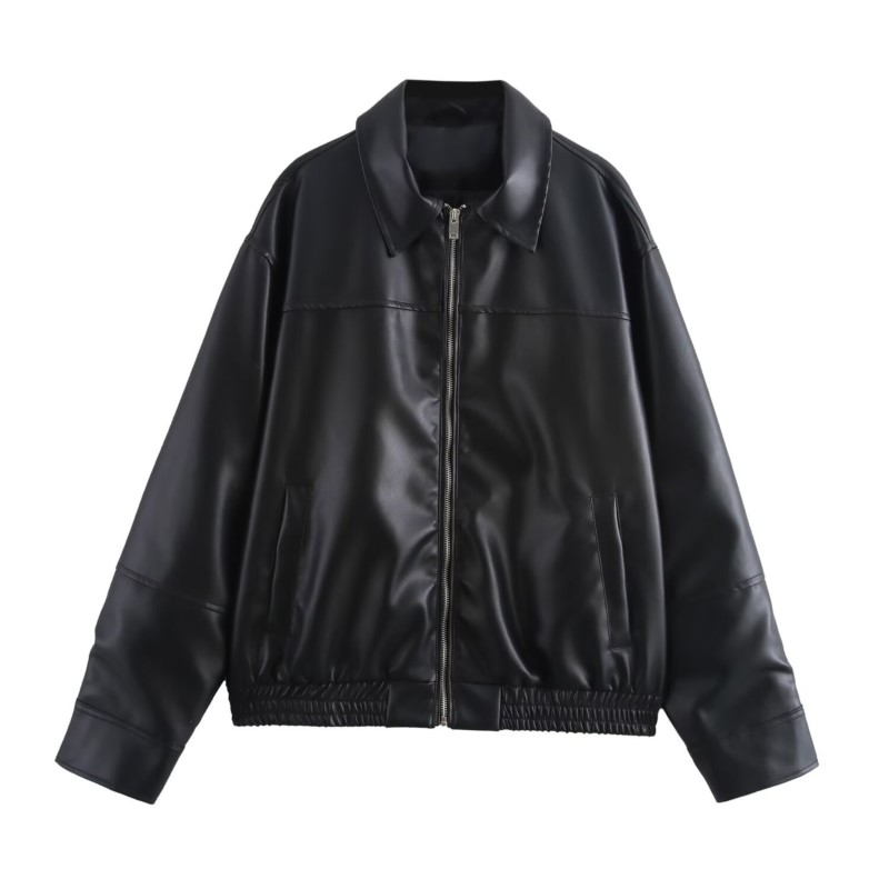 Women'S Fashion Bomber Jacket - Vintage PU Deri Bombacı Ceketler Sonbahar