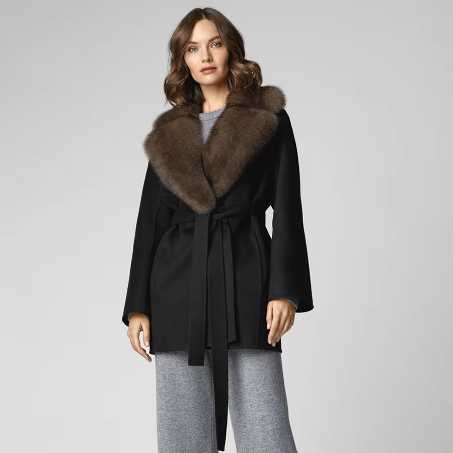 Women'S Fashion Bomber Jacket - Doğal Tilki Kürkü Ceket, Düşük Yaka